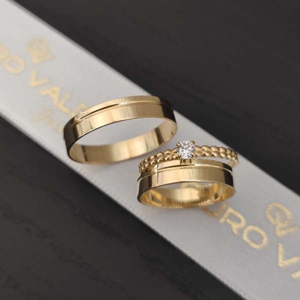 Par De Aliancas Em Promocao Com Anel Solitario Ouro 18k Frete