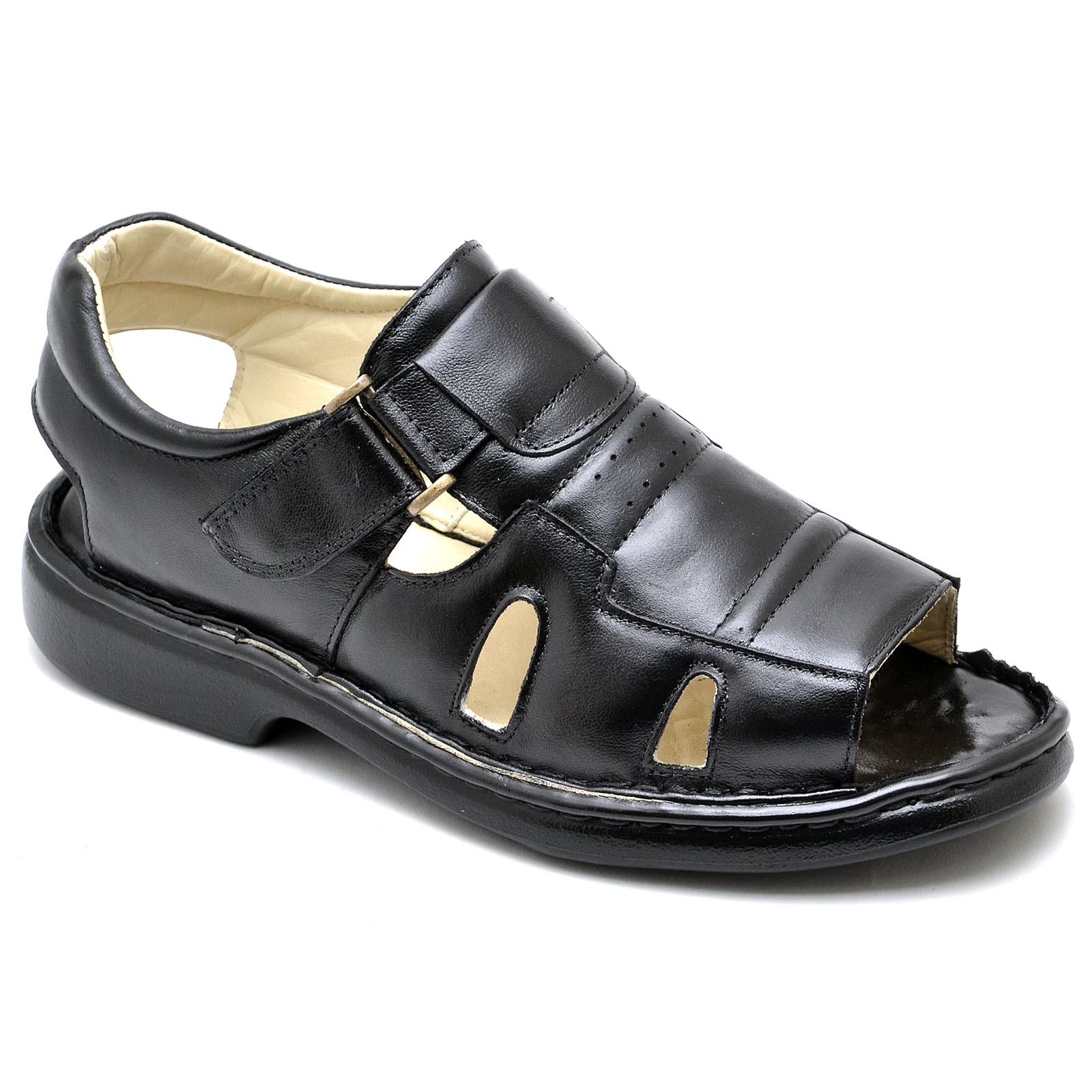 Sandália Anti Stress Comfort Masculino em Couro Preto | Ranster Confort