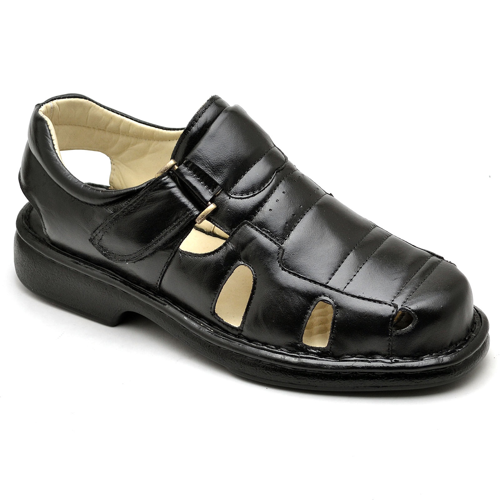 Sandália Anti Stress Comfort Masculino em Couro Preto | Ranster Confort
