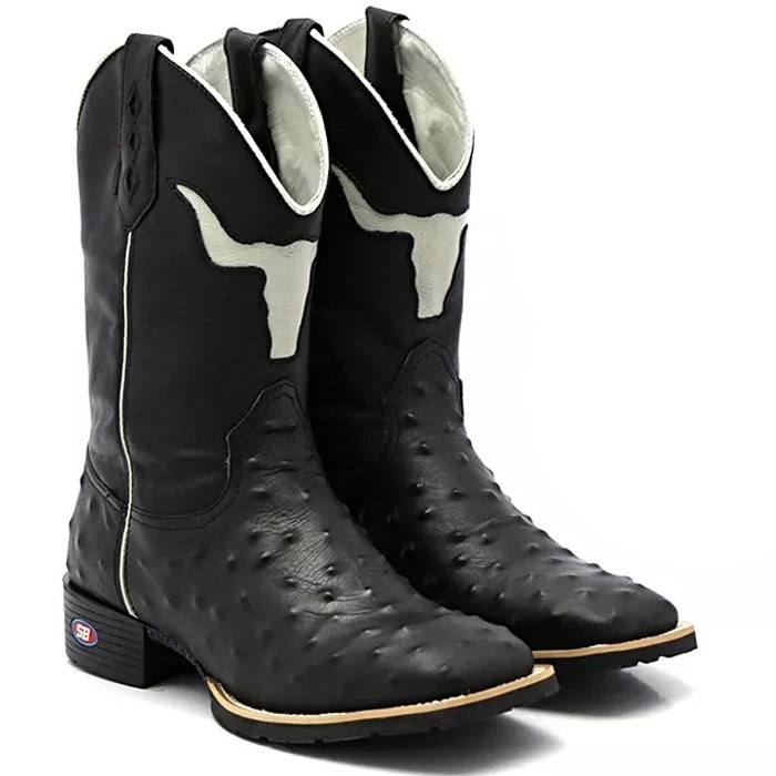 bota country couro de avestruz
