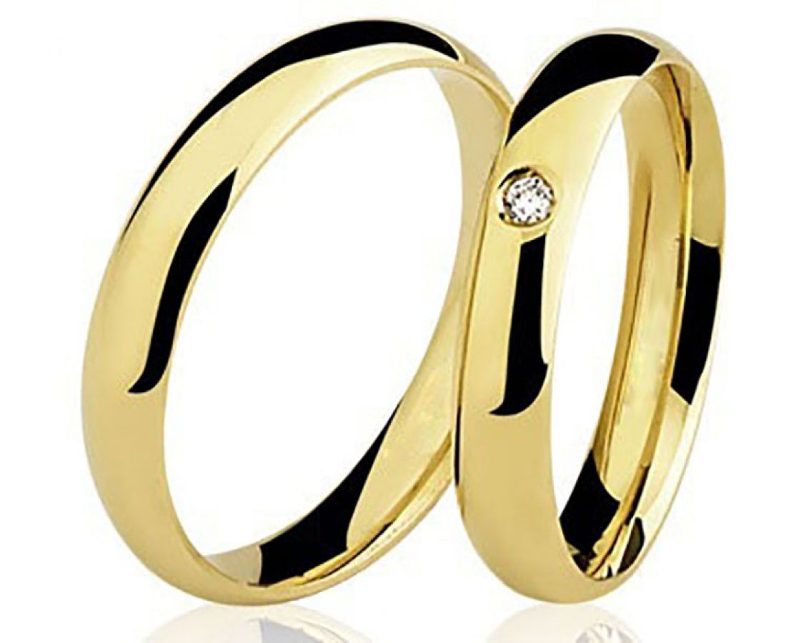 Par de Aliança Casamento de Ouro 18k 3mm e Diamante - Fábrica do Ouro