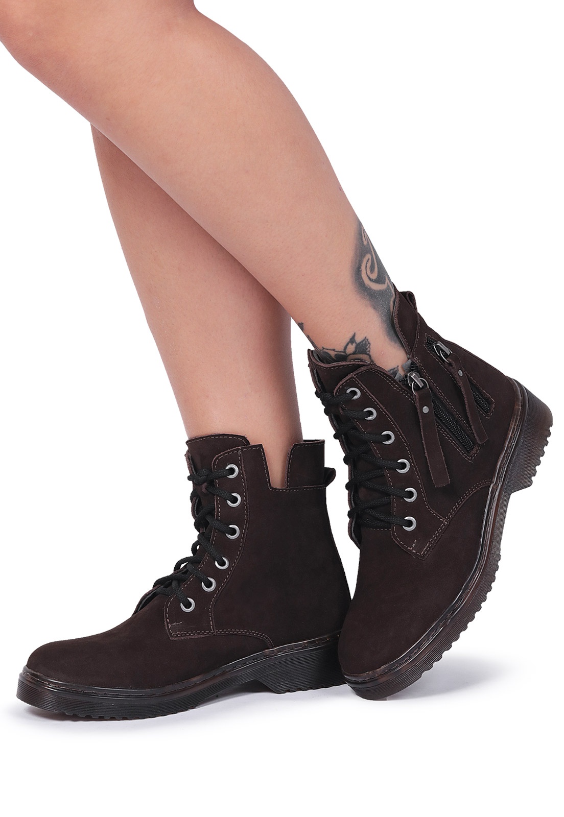 bota cano curto com cadarço feminina