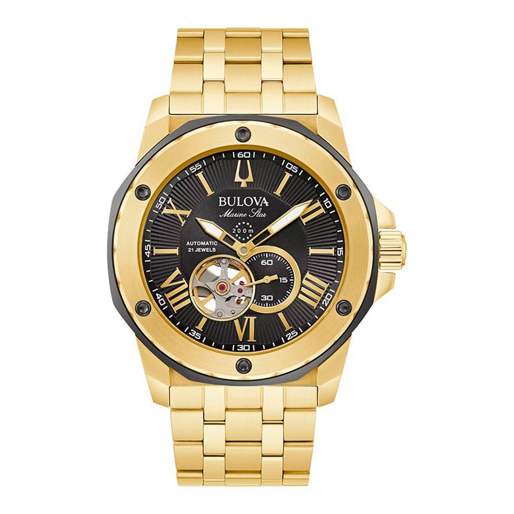 relogio bulova preto e dourado