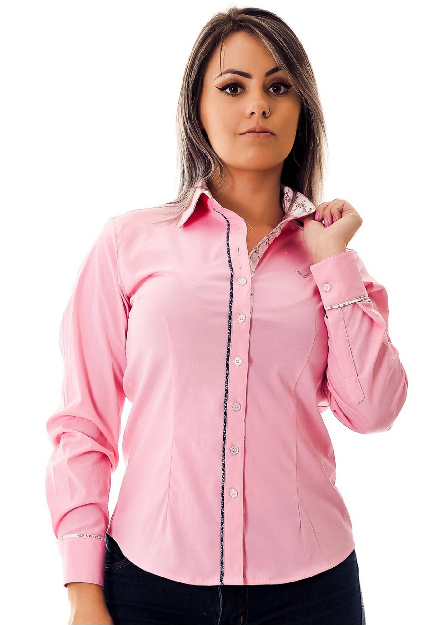 camisa social feminina rosa pink