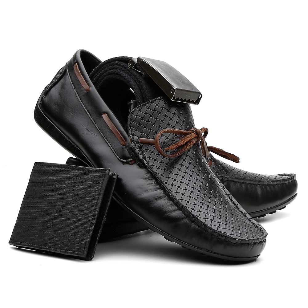 mocassim couro preto masculino