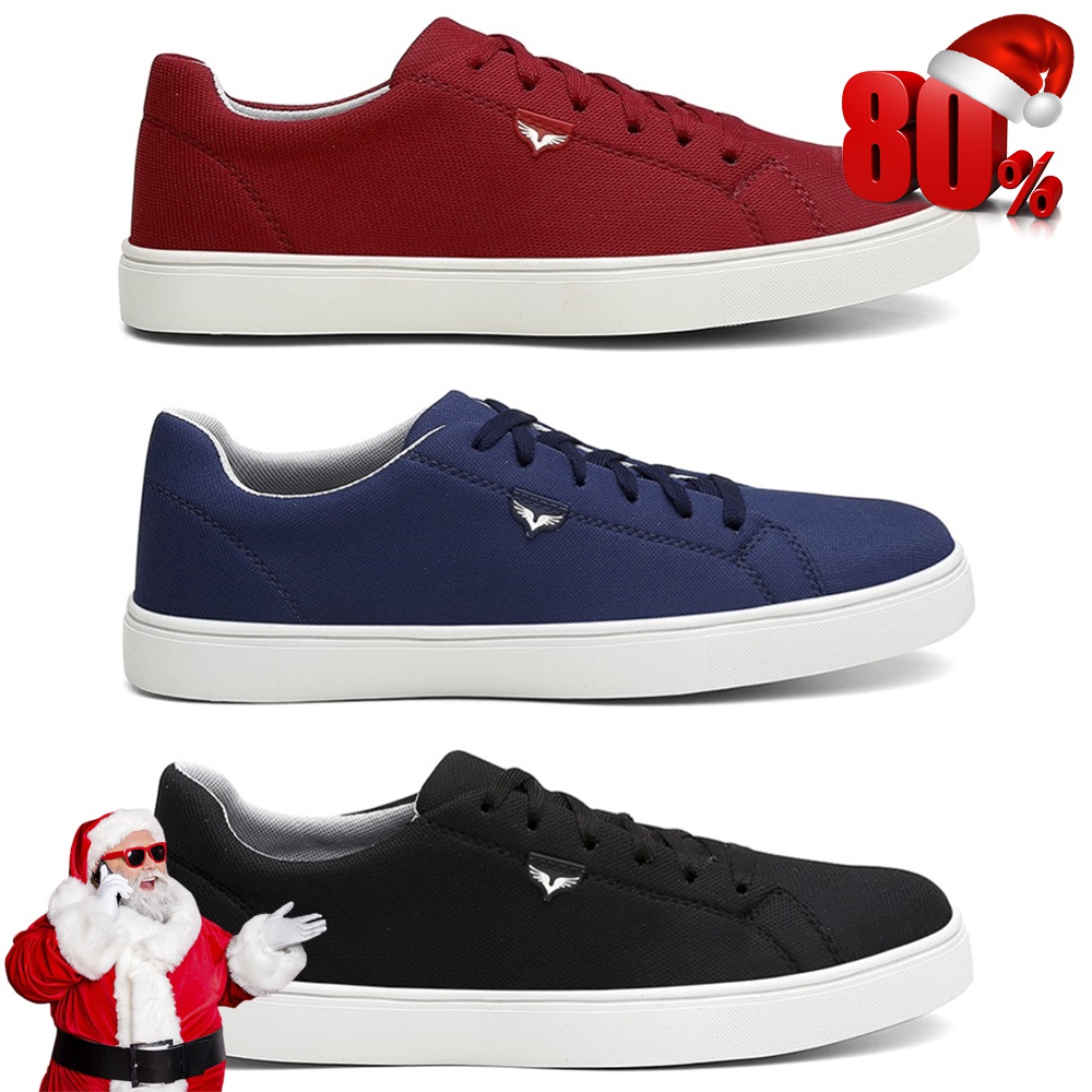 kit 3 pares de sapatênis masculino sapatofran com cinto ajustável e carteira