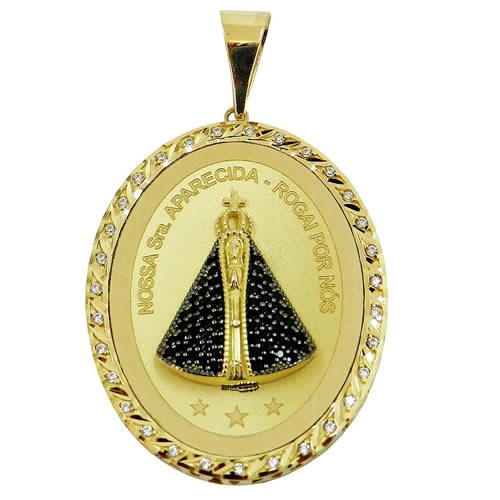 Medalha De N Sra Aparecida Com Oracao Em Ouro Rdj Joias