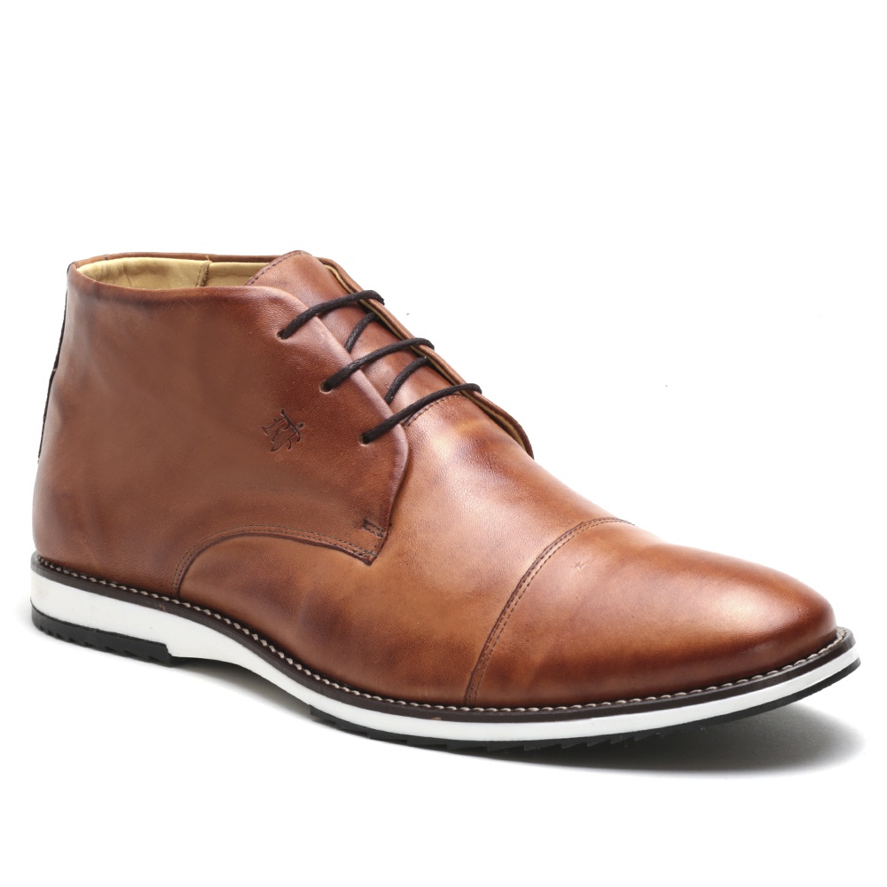 Sapato Brogue Amsterdã Cano Alto Couro Legítimo Caramelo | ROTA SHOES