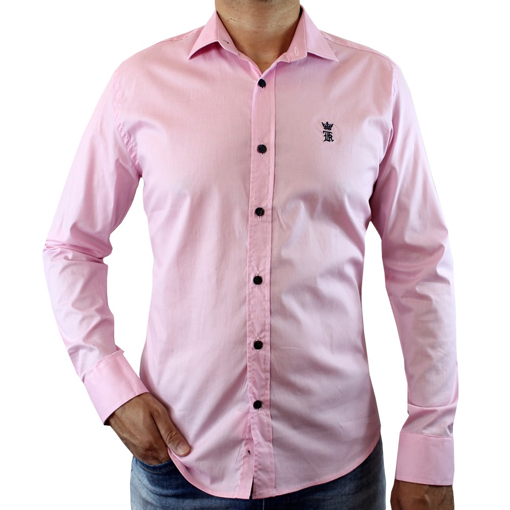 camisa social slim rosa