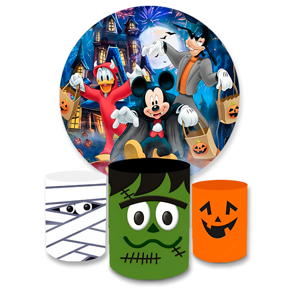 Kit Capa Painel + Trio Cilindros Mickey Halloween Loja Bibi Painéis
