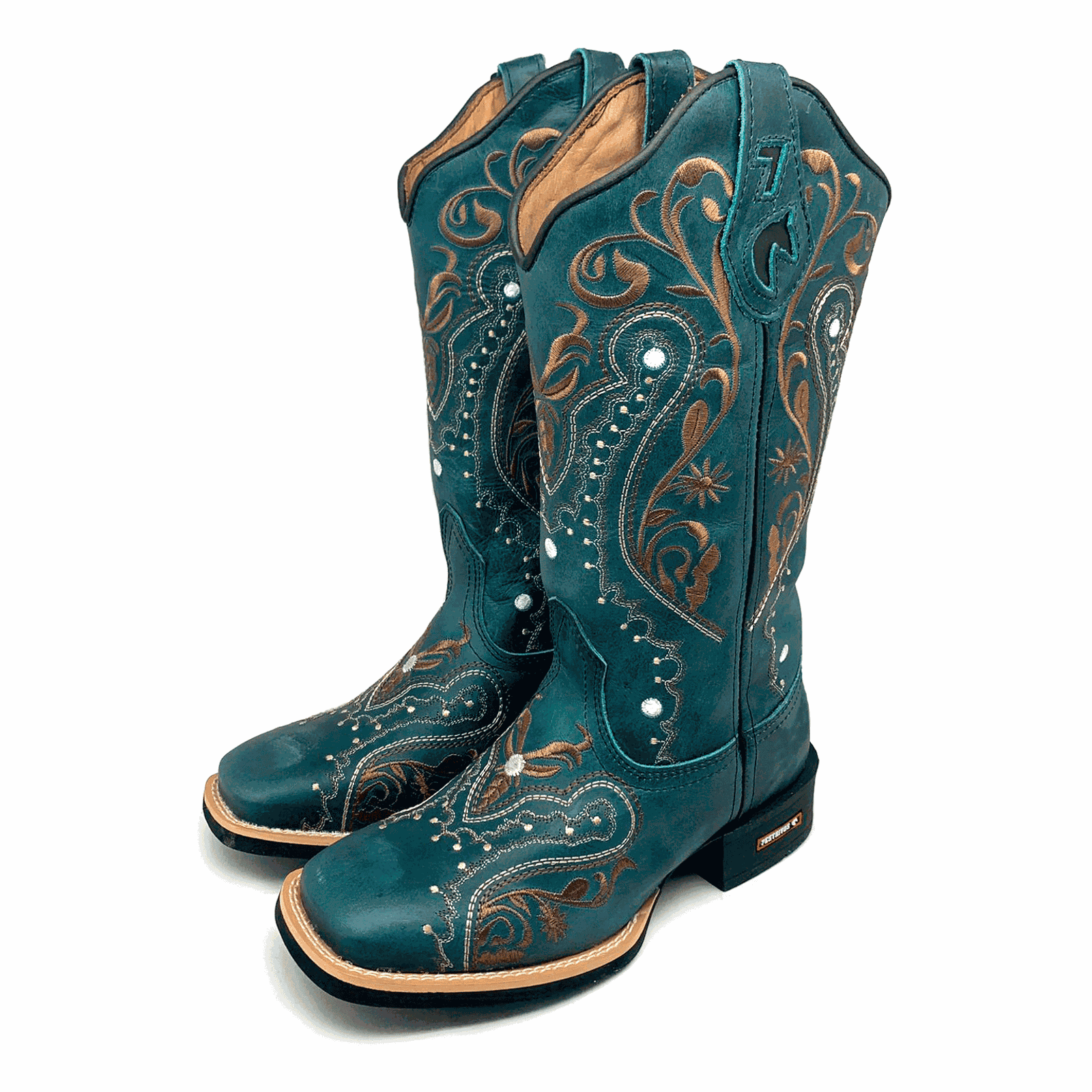 BOTA TEXANA EM COURO VERDE ÁGUA BORDADO TRIBAL | Botas Texanas Bruto