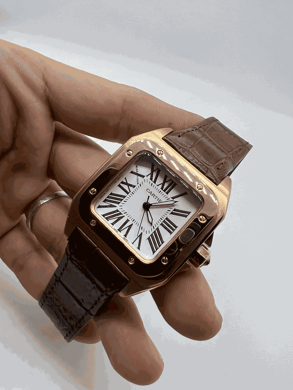 Cartier アナログ時計 ブラウンレザー RelÓgio C-a-r-t-i-e-r Santos Cod. CRCOS-001 | Junior Relógios de Luxo