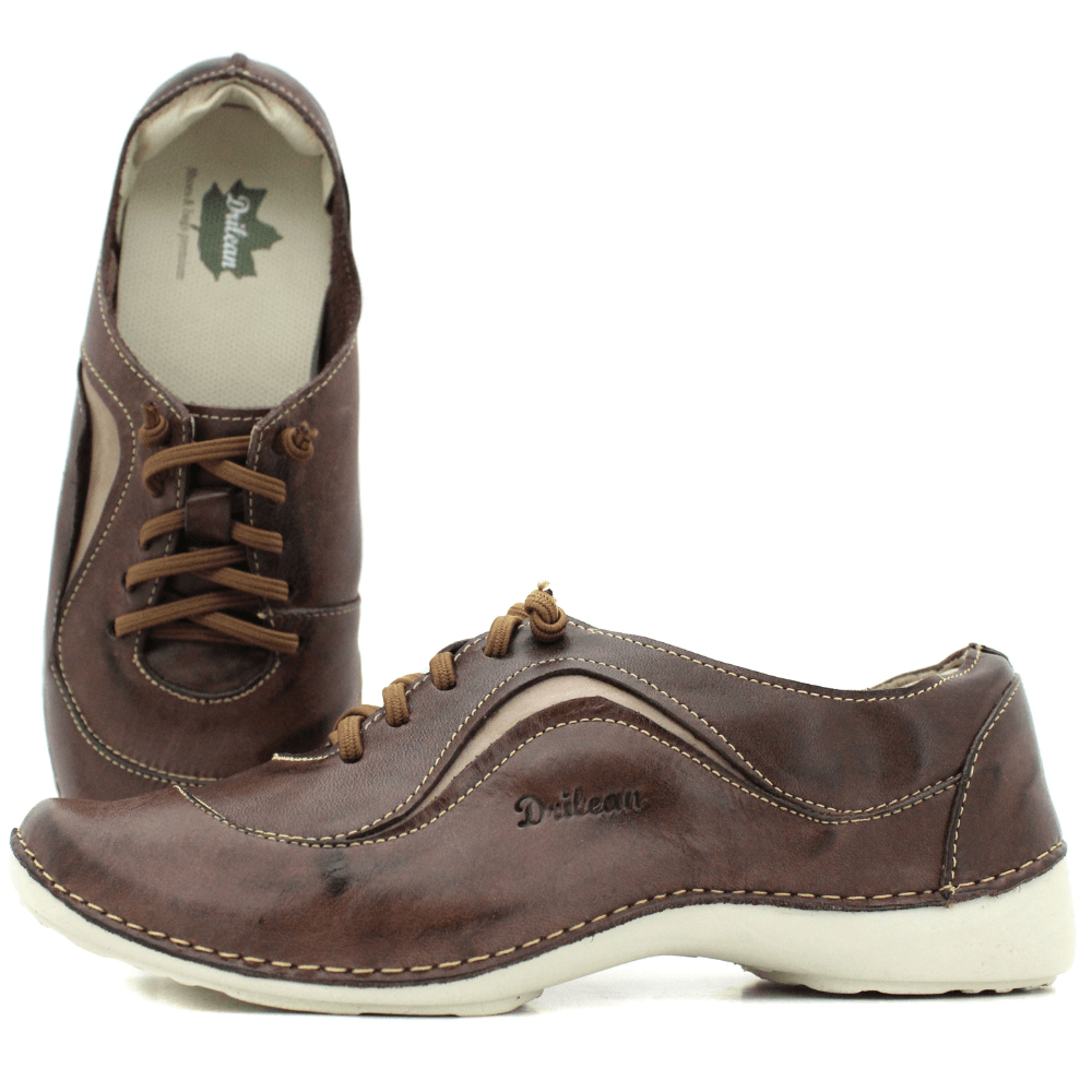 Tênis AL024 Café - Fendi 100% couro com palmilha GEL | Drilean