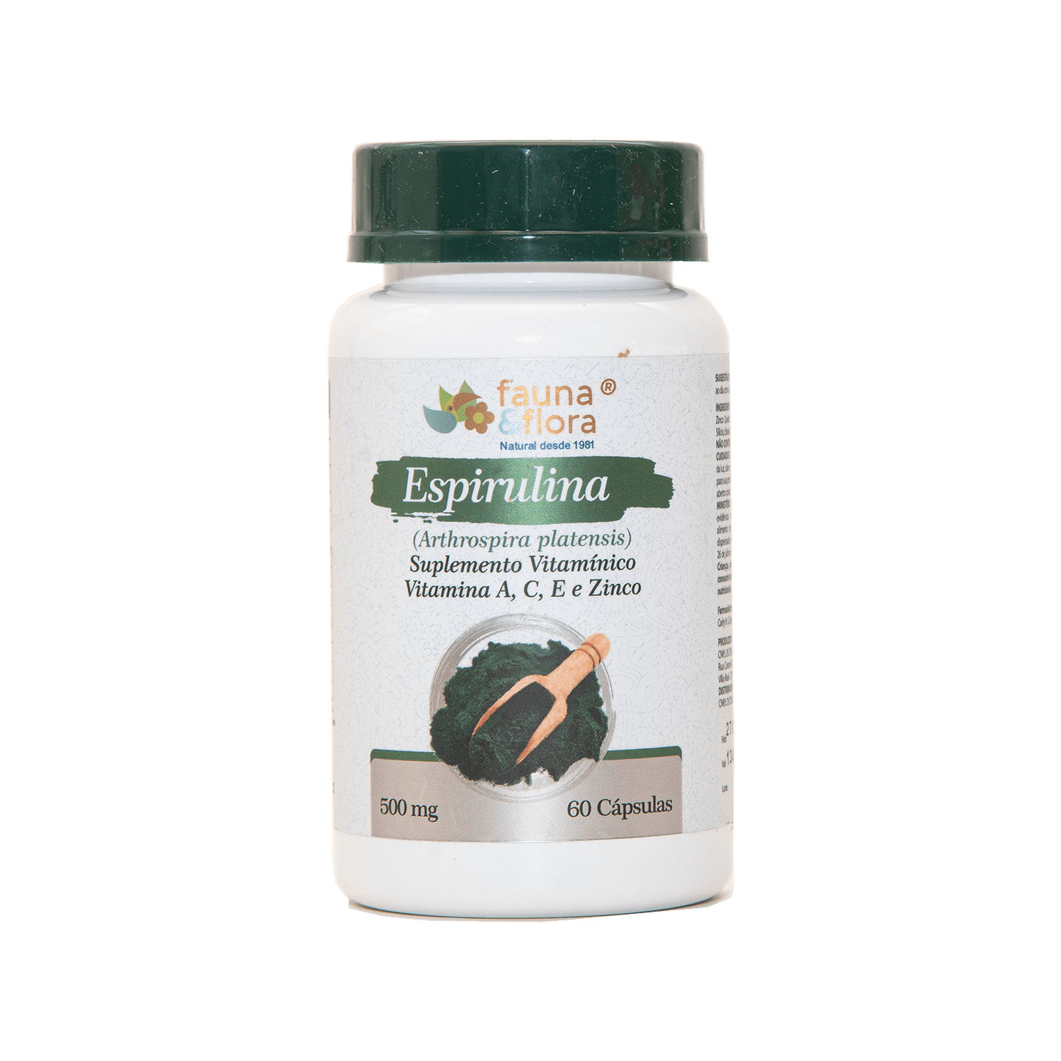 Espirulina Vitamina A, C, e e Zinco 500mg 60 cápsulas Fauna e Flora