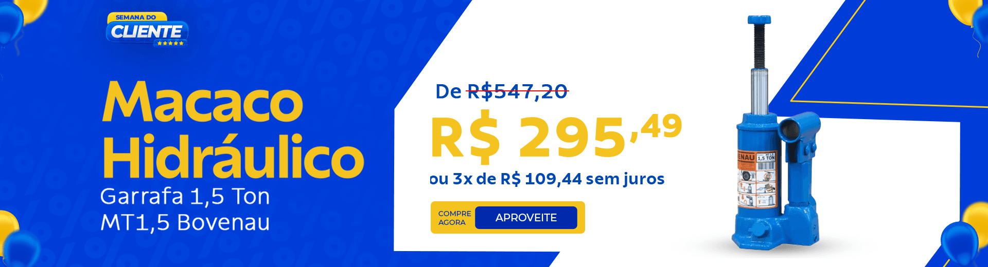 Macaco Hidráulico Garrafa 1,5 Ton MT1,5 Bovenau