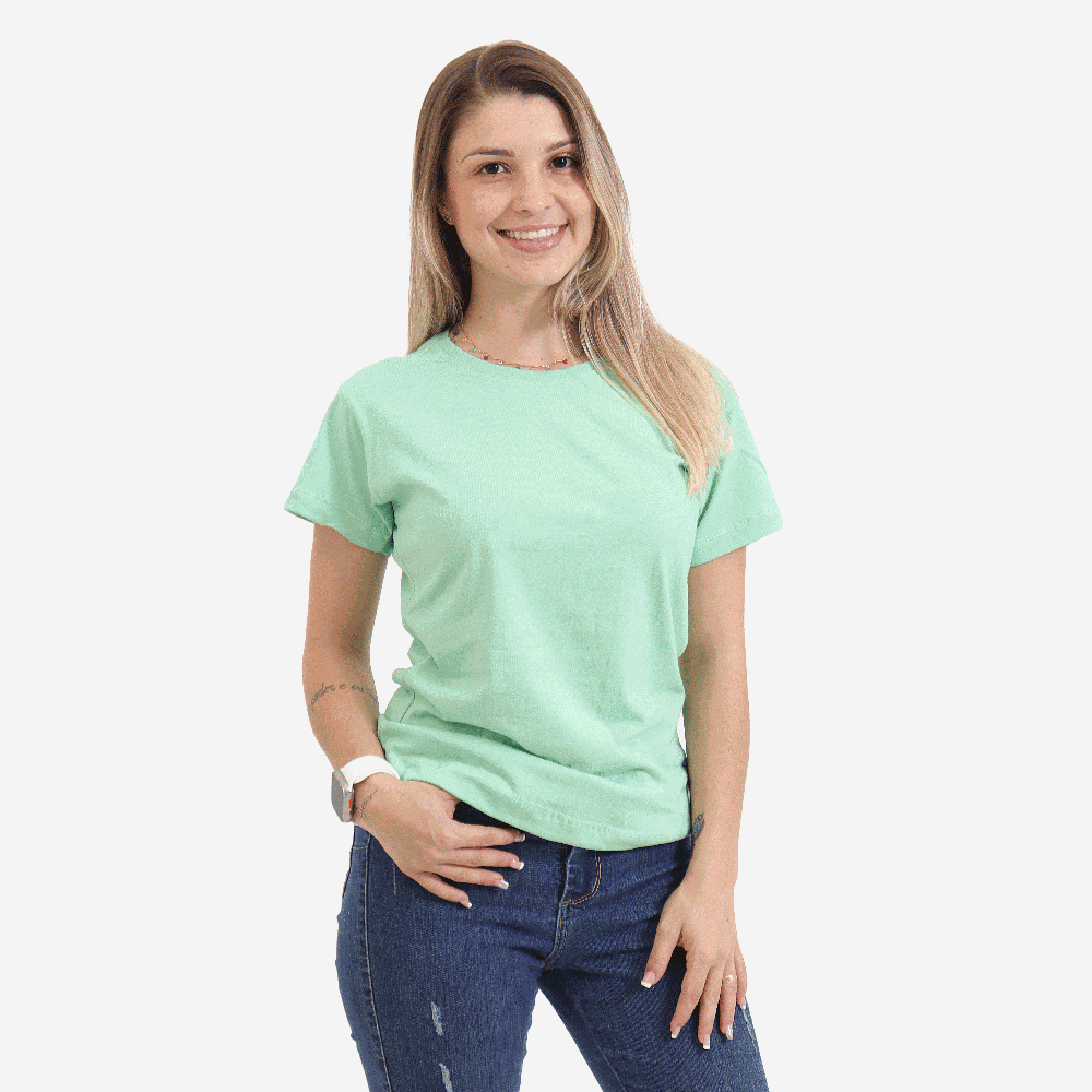 Camiseta Baby Look Feminina Verde Água Techmalhas