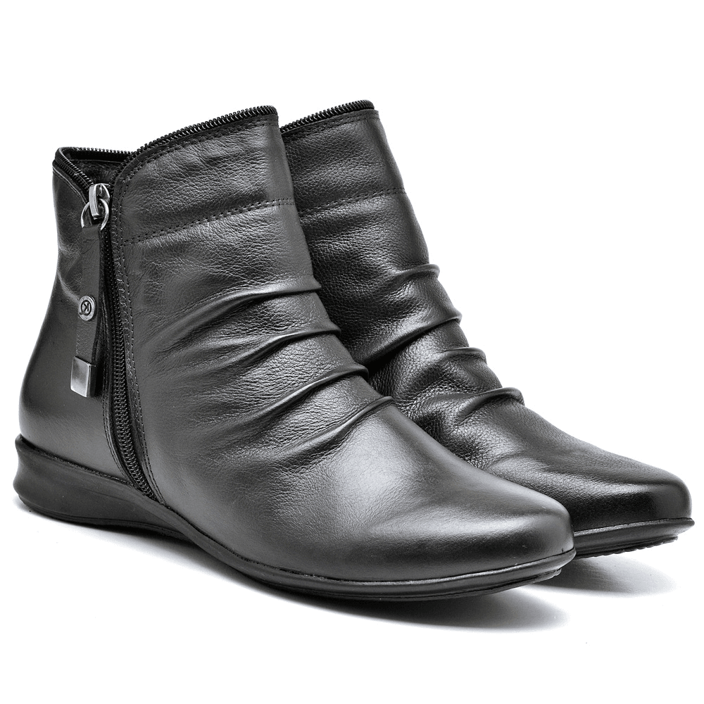 Bota Couro Cano Baixo Linha Lady 0703 Veneza Preto | Kauany Calçados