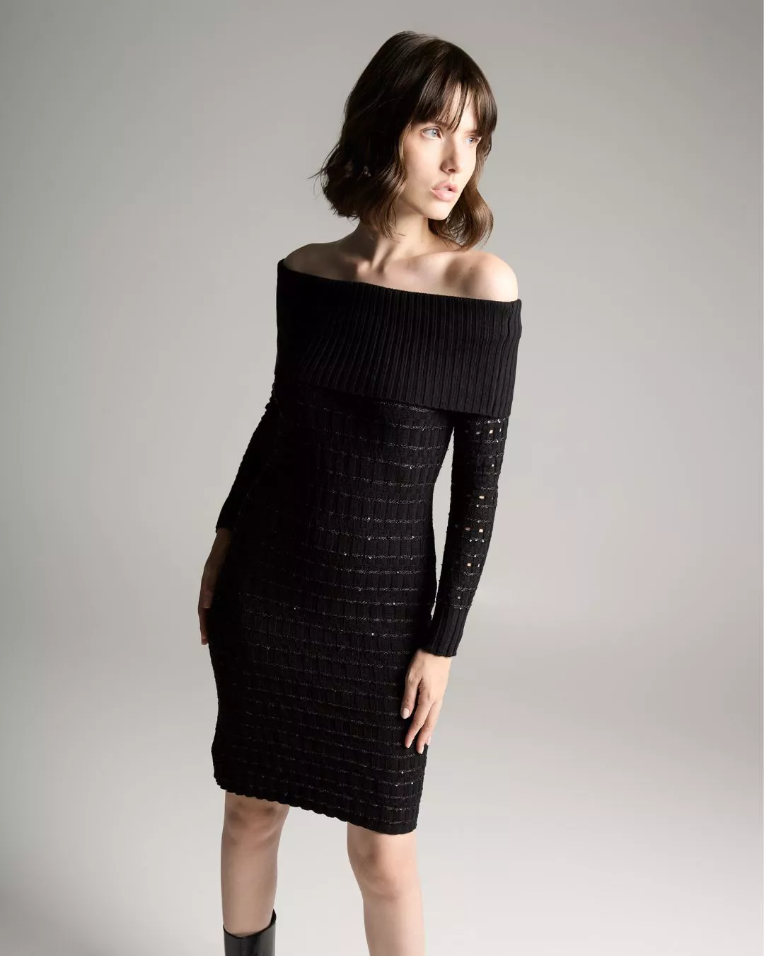 Vestido Ombro a Ombro Origem Preto Com Paetês - Maria Pavan