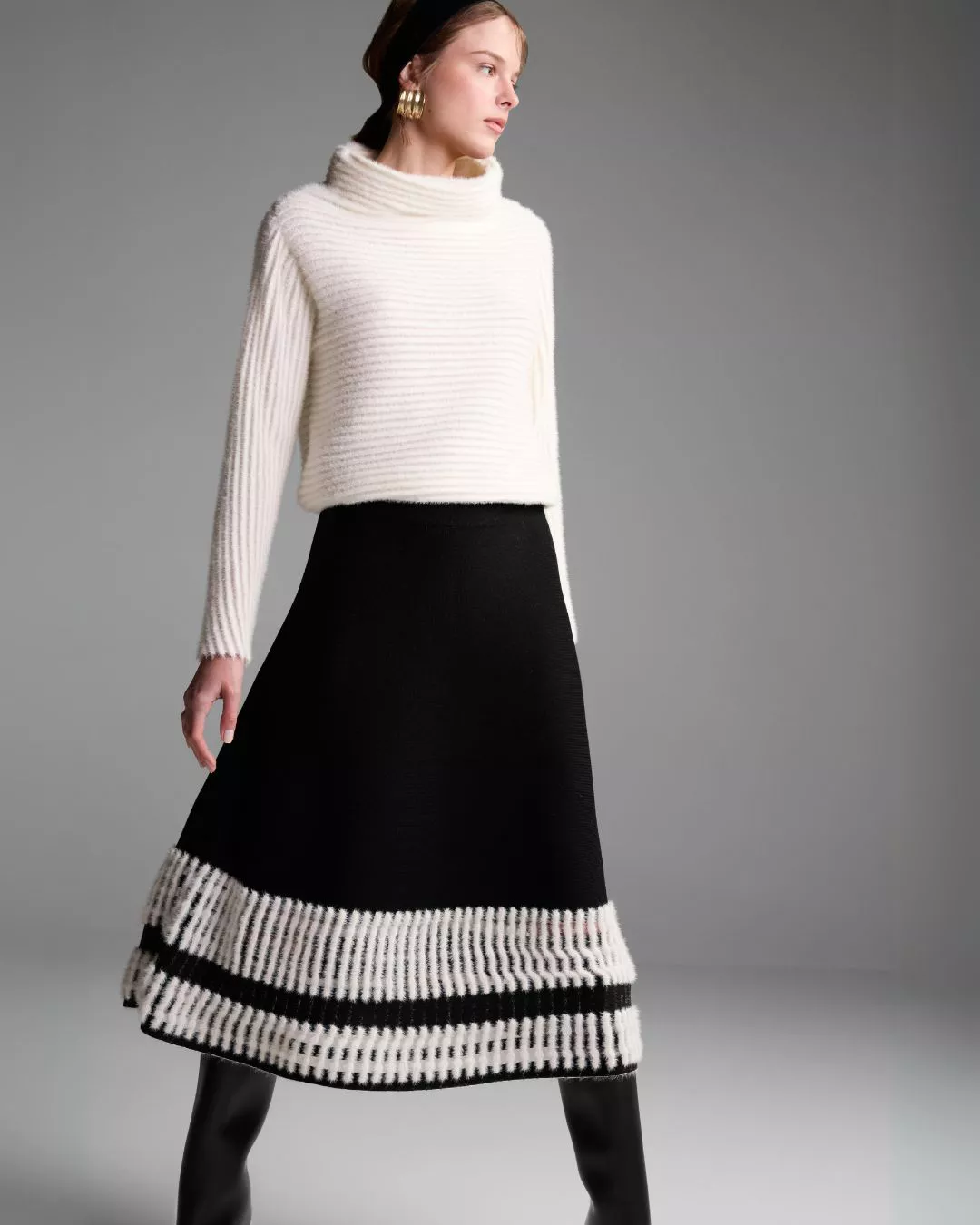 Saia Midi Duetto Preto - Maria Pavan