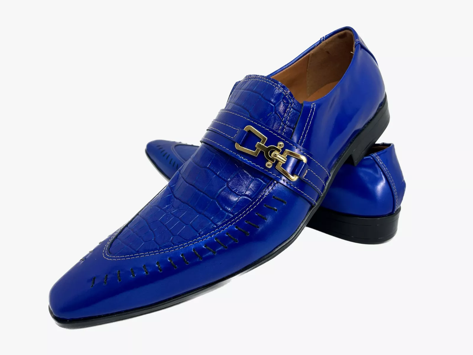 【希少‼】SOFFATTI Professionale SADDLE ブルー② Sapato Masculino Italiano em Couro Social Azul Croco – Ref D731