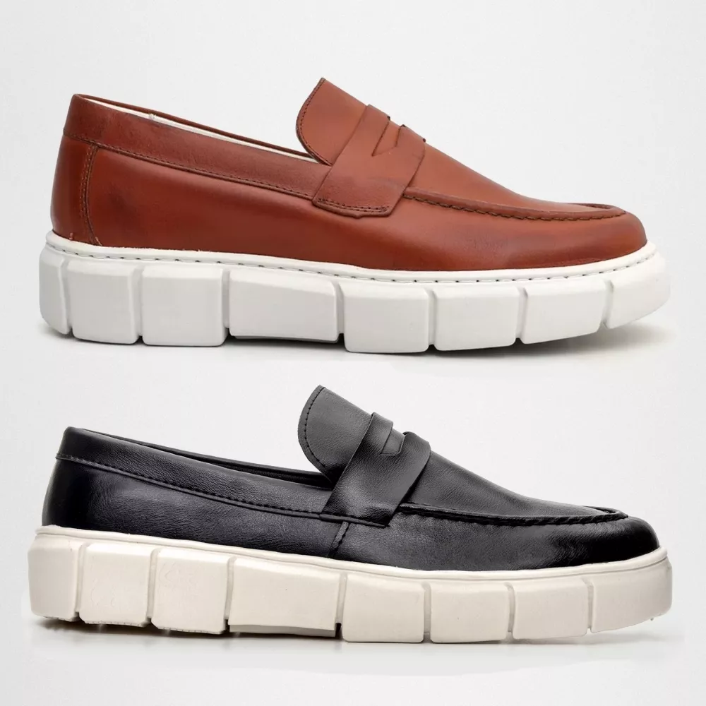 クラシック 181.SOLTISSIMO 4 Kit 2 Mocassim Masculino Oxford Couro Soft Sola Alta Tratorada