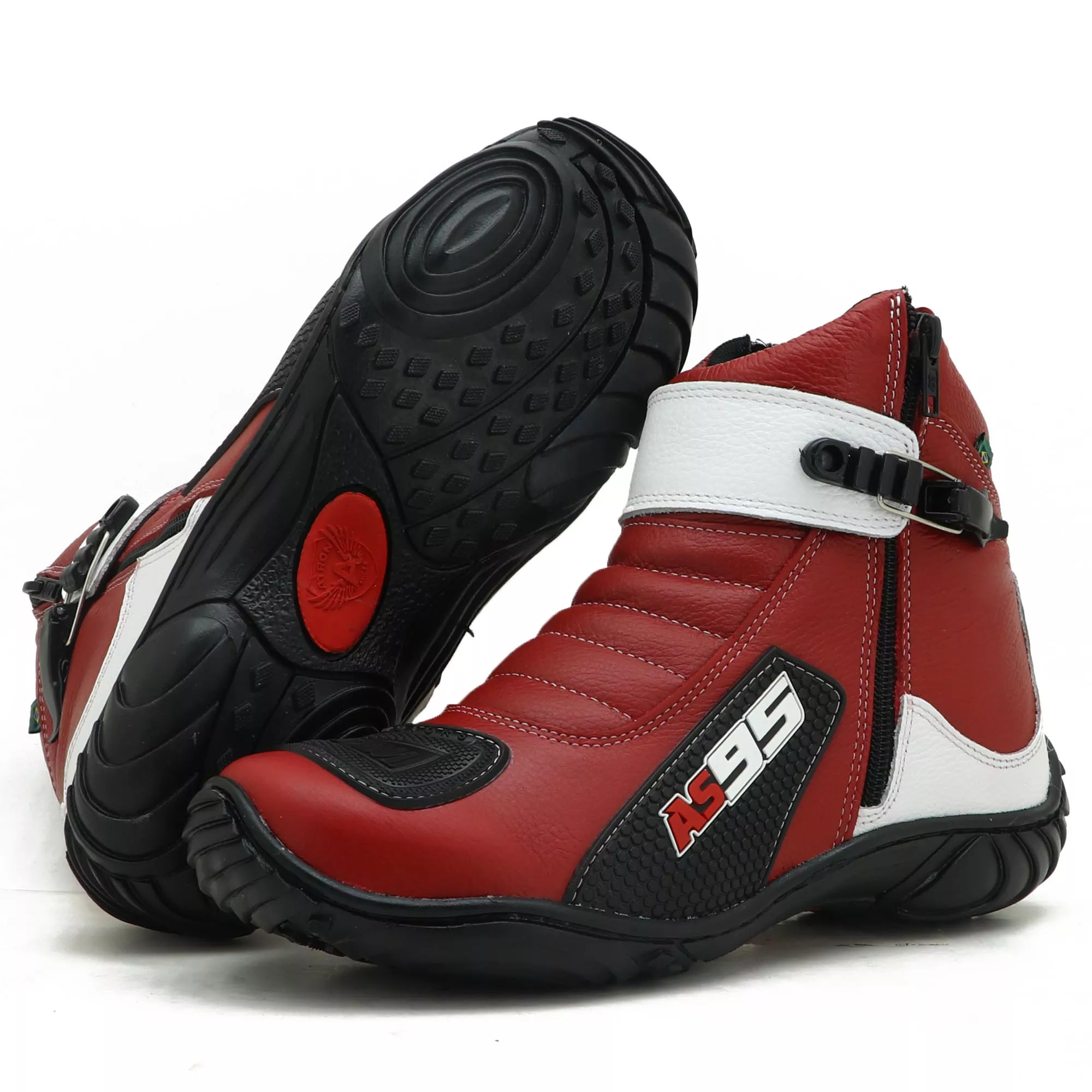 Bota Motociclista AS95 De couro legítimo nas cores vermelho com branco ...