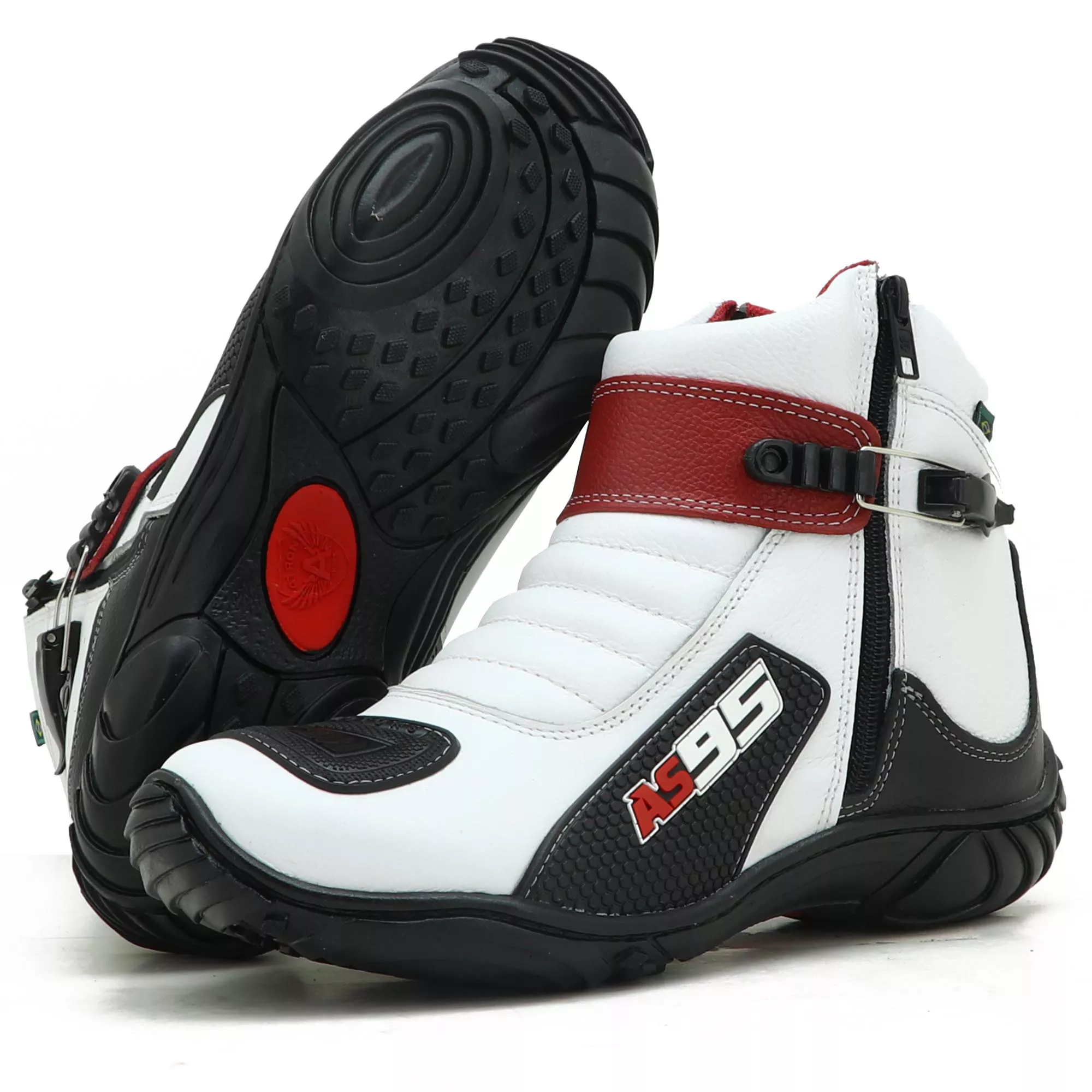 Bota Motociclista Unissex Branca Preto E Vermelho AS95 Lançamento ...