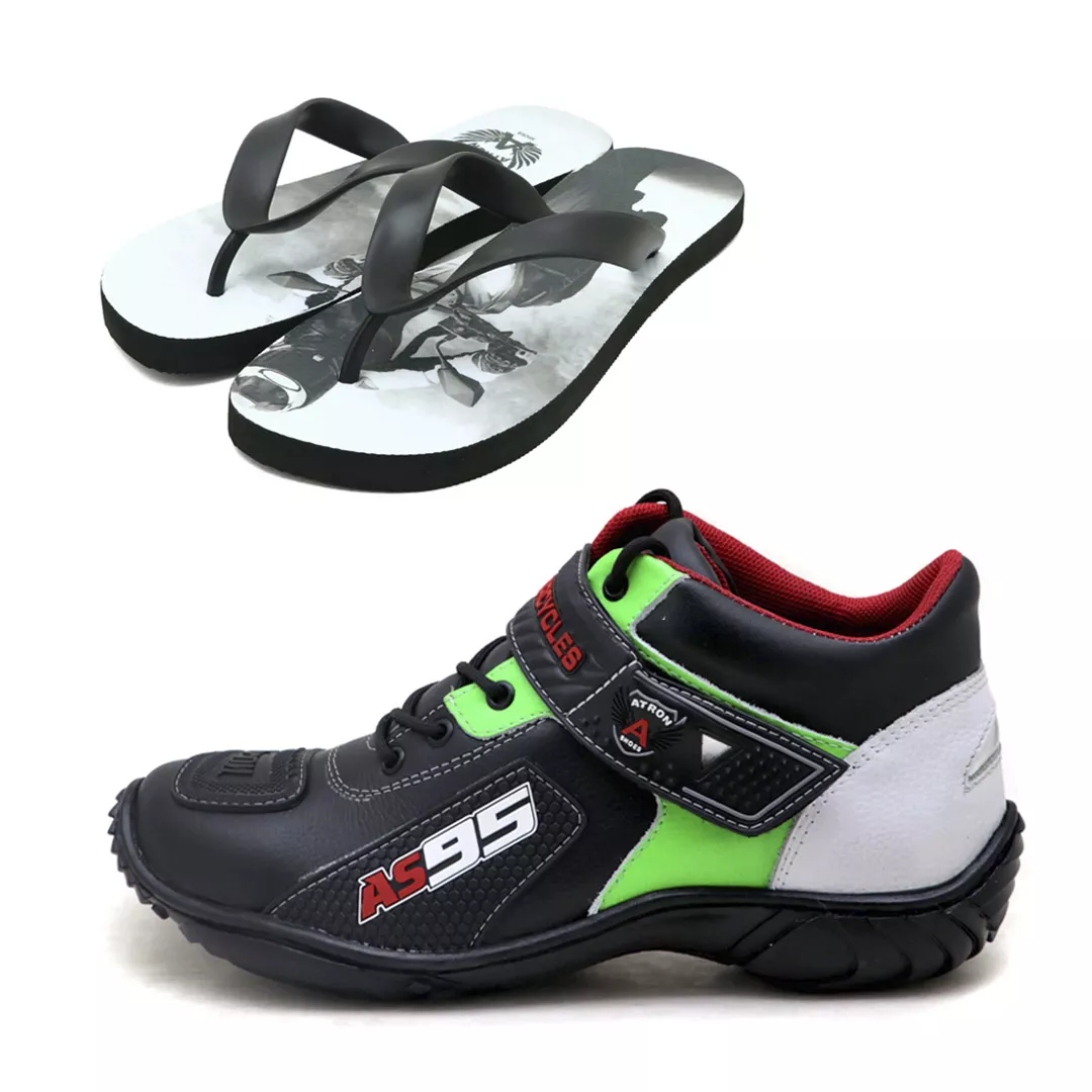 Kit Tênis motociclista em couro legítimo AS95 nas cores preto branco e ...