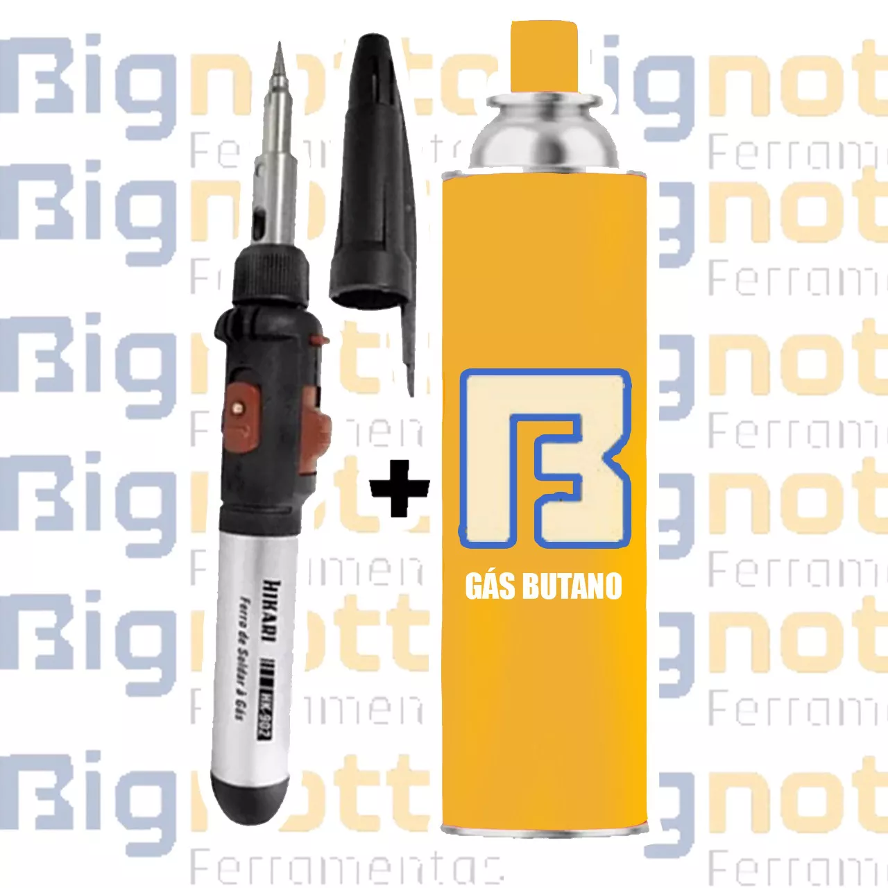 Kit Ferro Solda a Gás 3x1 Hikari + Refil de Gás 400ml Chemicolor