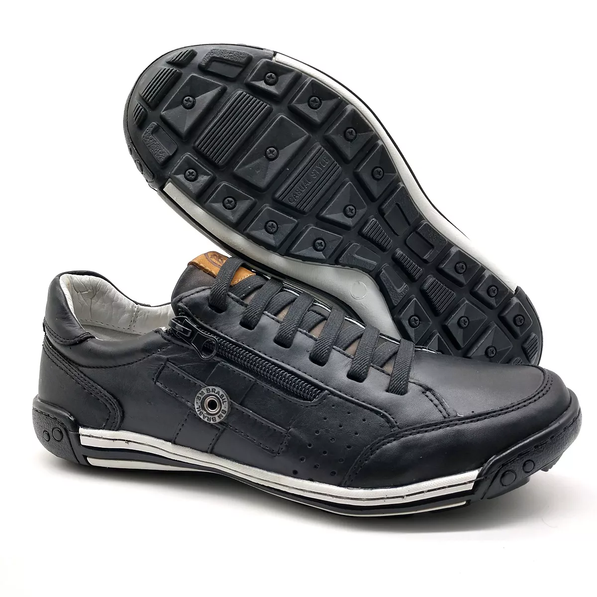 スルー Sapatos Casual Zíper e Elástico Palmilha Ortopédica 148/02 Preto
