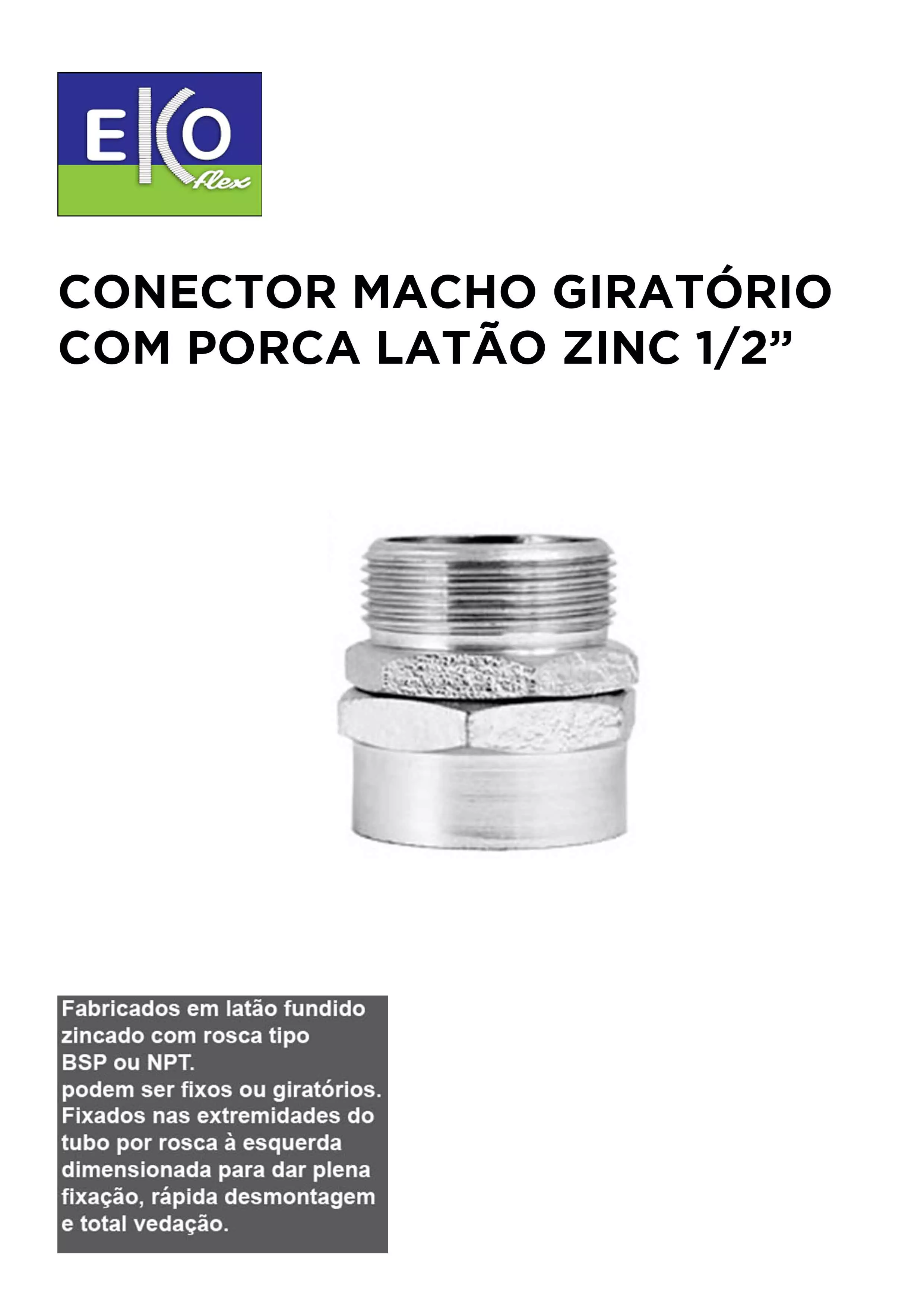 CONECTOR MACHO GIRATÓRIO COM PORCA LATÃO ZINCO 1/2 (KMZGL-012