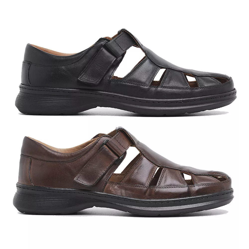 小鼓　革　⑤ Kit 02 Sandálias Masculinas Conforto Couro Carneiro Legitimo