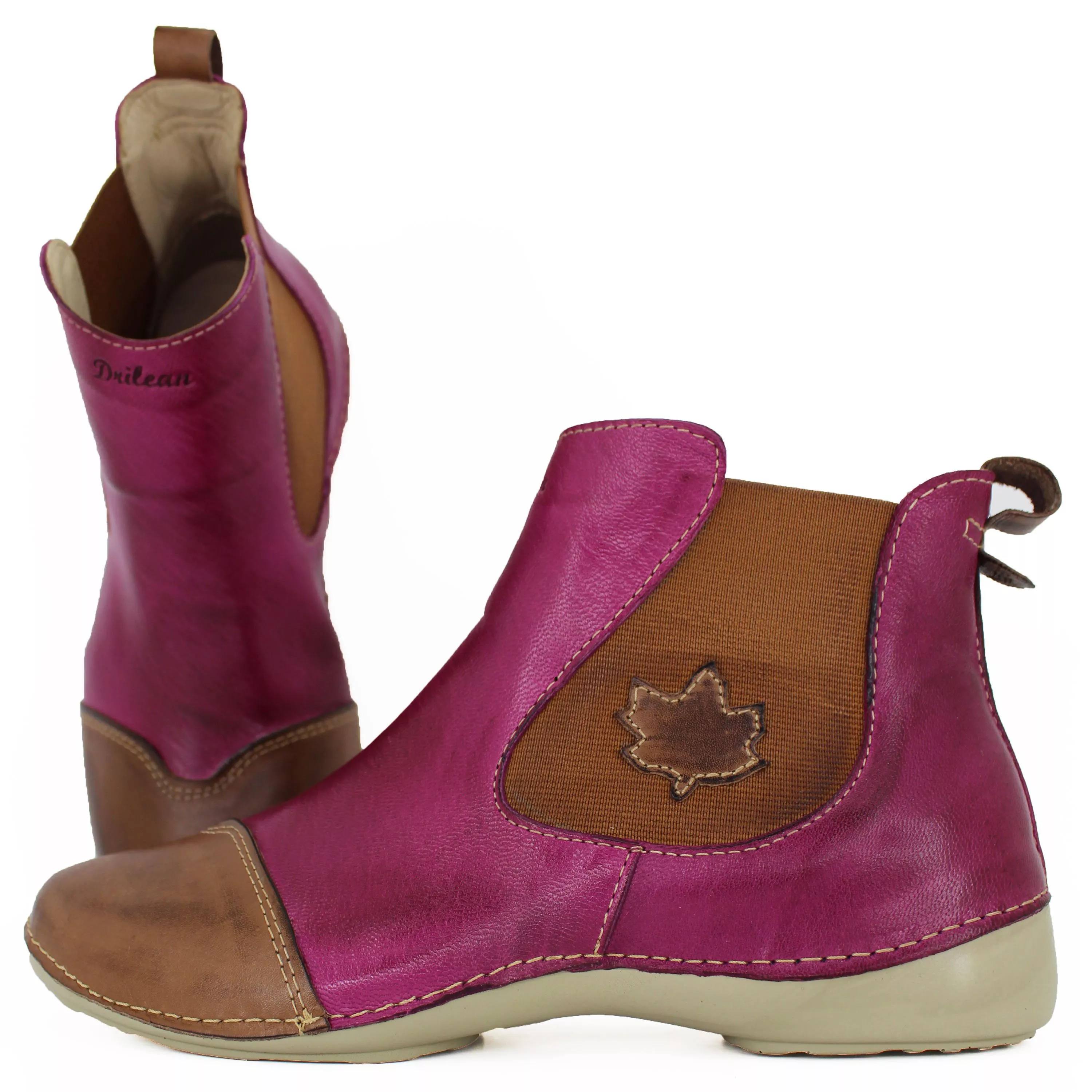 Bota Ortopédica Feminina Caramelo/Berinjela em Couro Legítimo com
