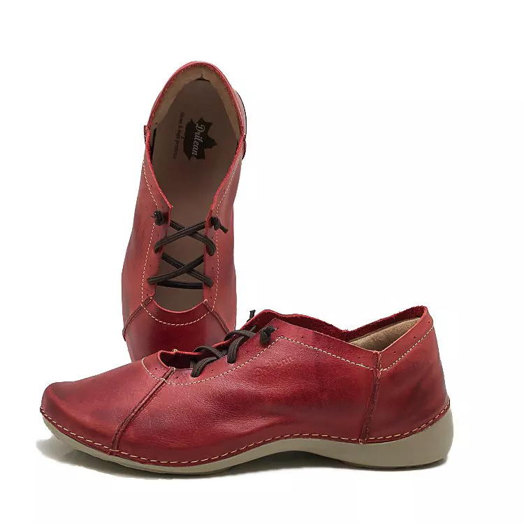 Tênis AL 012 Vermelho 100% em couro com palmilha em GEL | Drilean