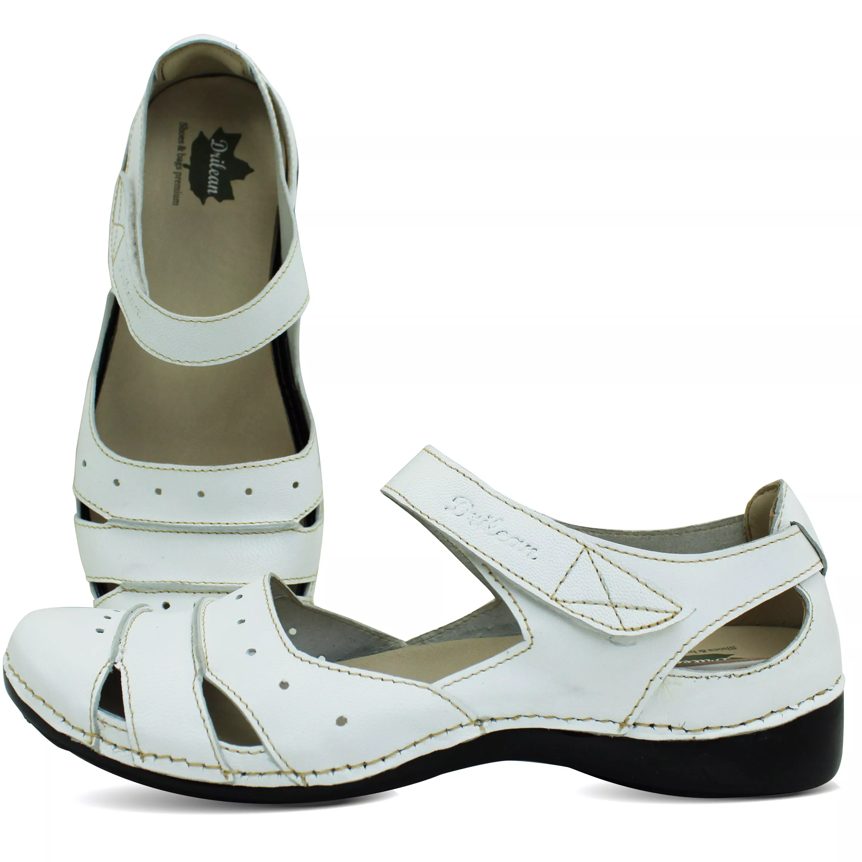 あんこ Sapatilha AL 015 Branco 100% em couro com palmilha em GEL | Drilean