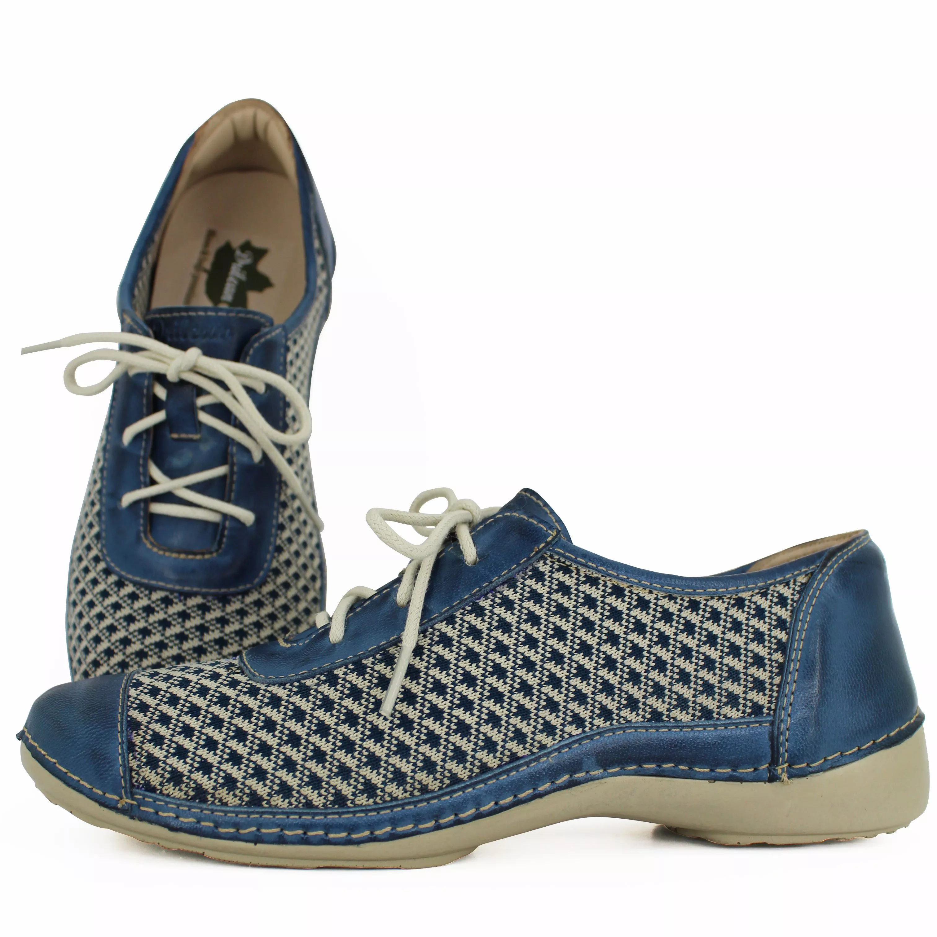 なみ Tênis feminino azul em couro legítimo modelo AL057 com palmilha em