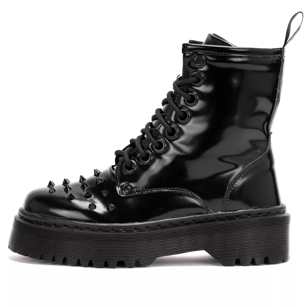 Coturno Estilo Inglês Verniz Preto Spike Punk All Black | ESTILO