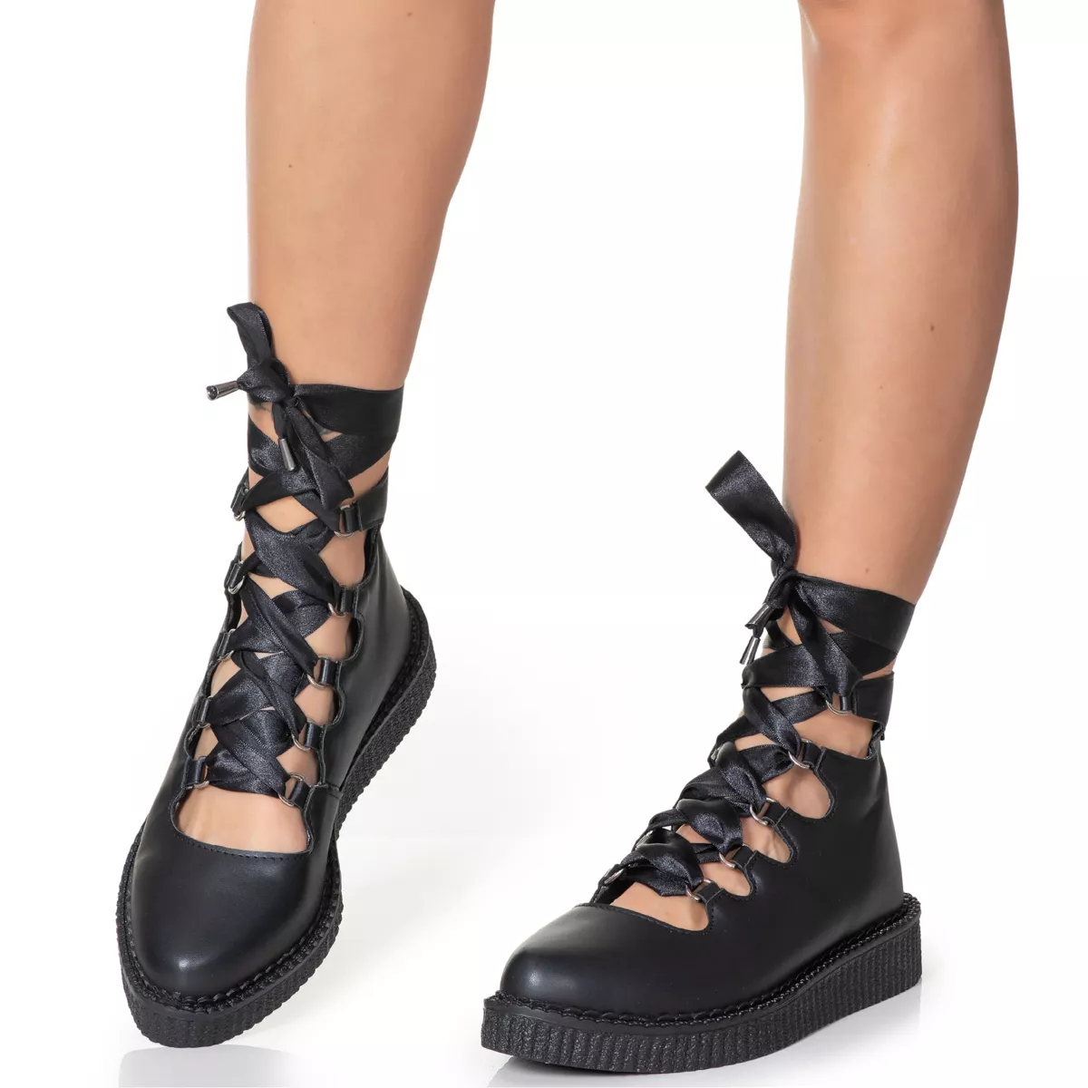 New Creeper Sapato Bico Fino Estilo Veggie Margarida Preto