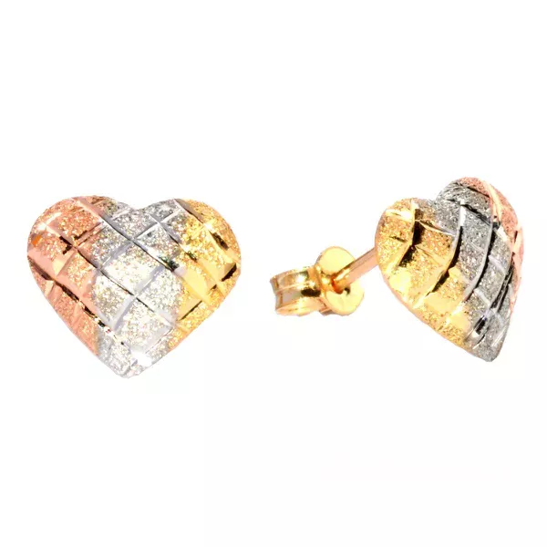 Brinco de Ouro 18K Coração Tricolor de 10mm | Fábrica do Ouro