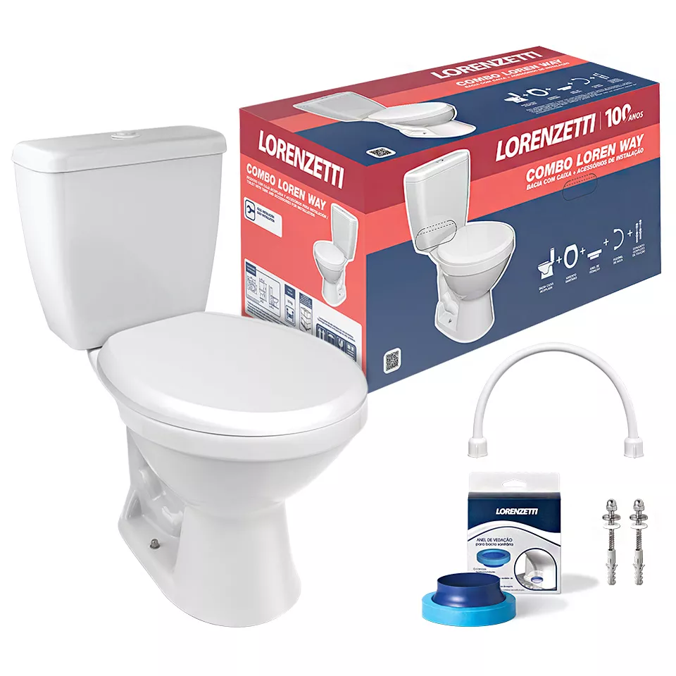COMBO VASO COM CAIXA ACOPLADA LORENWAY BRANCA | FLUZÃO CONSTRUÇÃO