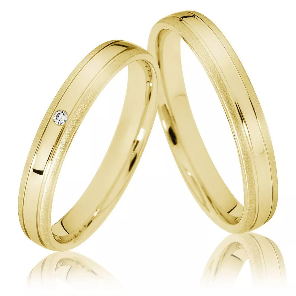 Aliança de Casamento Ouro 18k Brugge Fina com Diamante Central