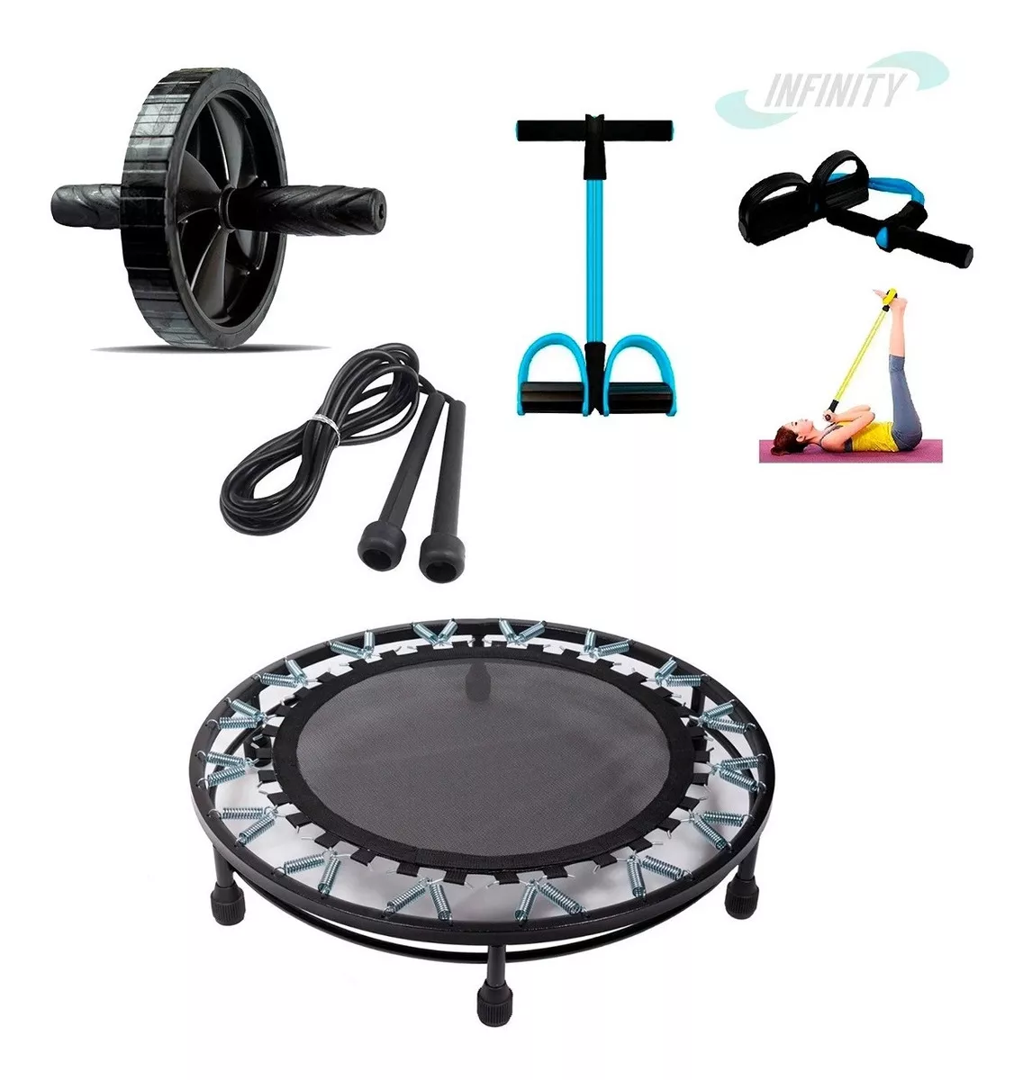 Kit Aeróbico Mini Jump + Roda Abdômen +extensor +corda Cross | INFINITY ...