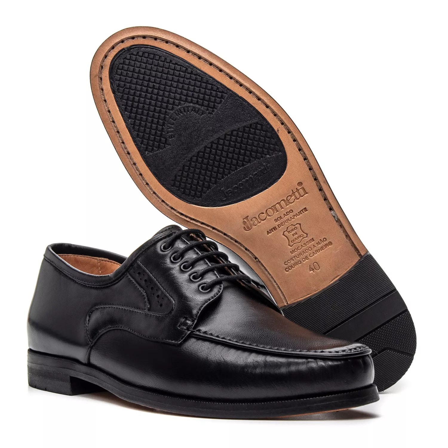 Clássico Mocassim Preto 085 Com cadarço