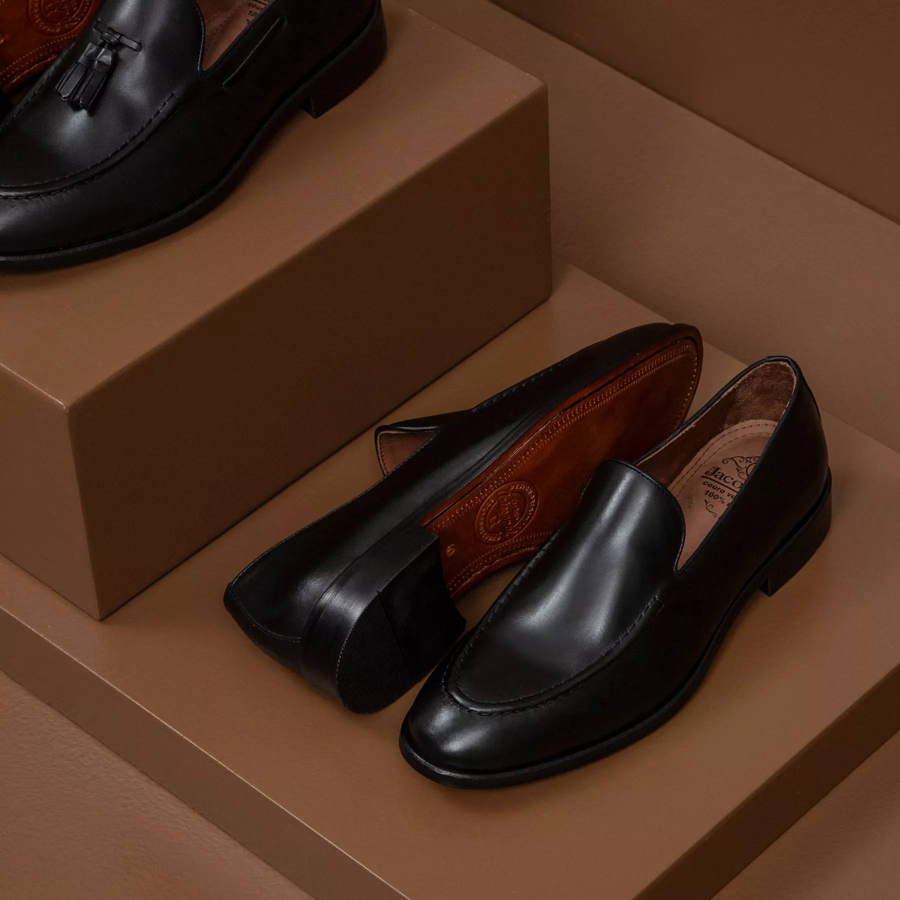 Mocassim Masculino Livorno Preto Solado de Couro