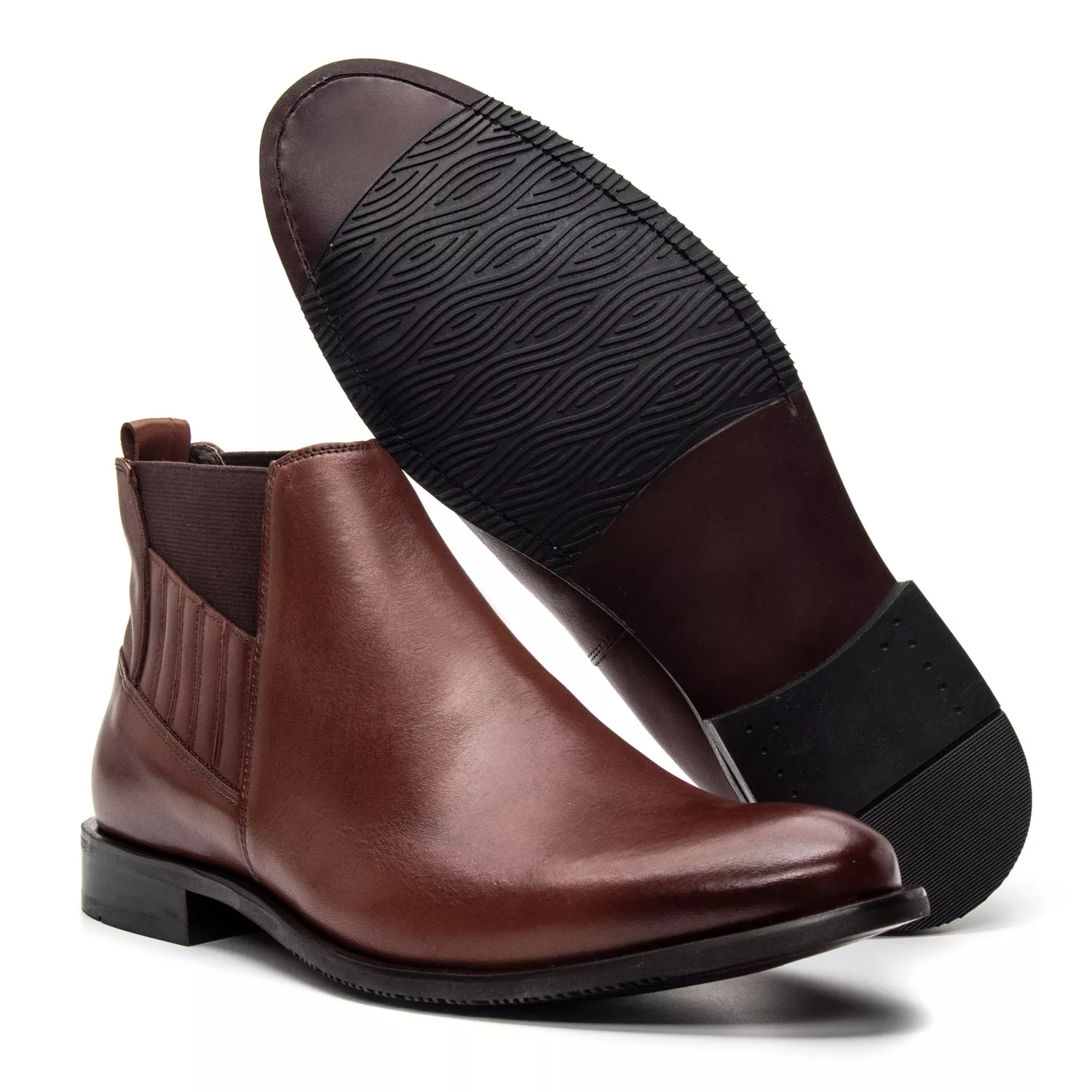 Bota Masculina Chelsea de Couro Conhaque