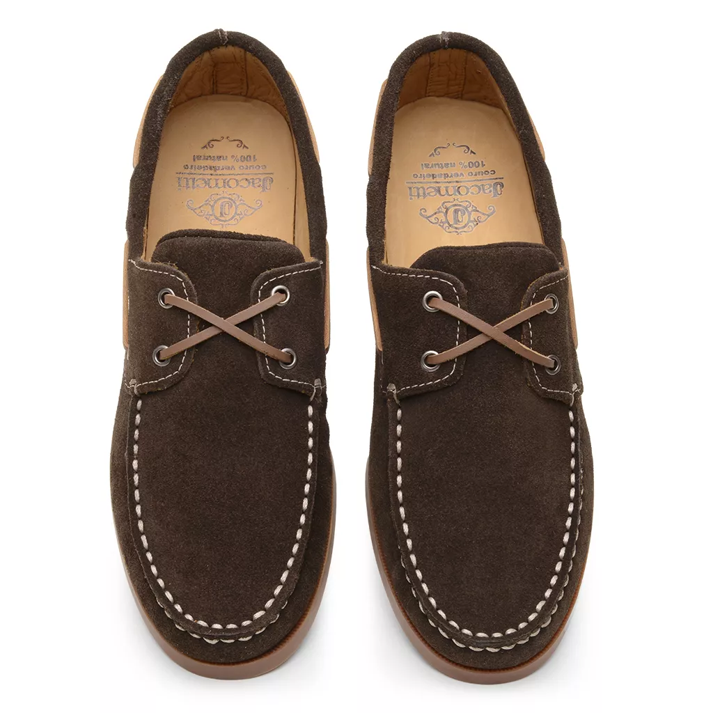 Mocassim Sider Casual Masculino de Couro Camurça Café 3587