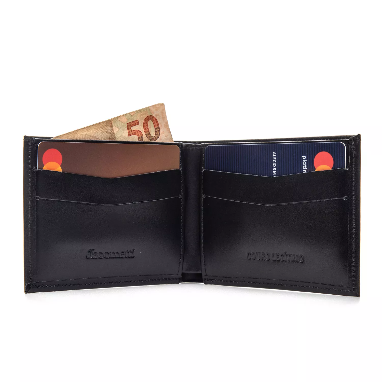 Carteira Masculina Porta Cartão de Couro 5015 Preta