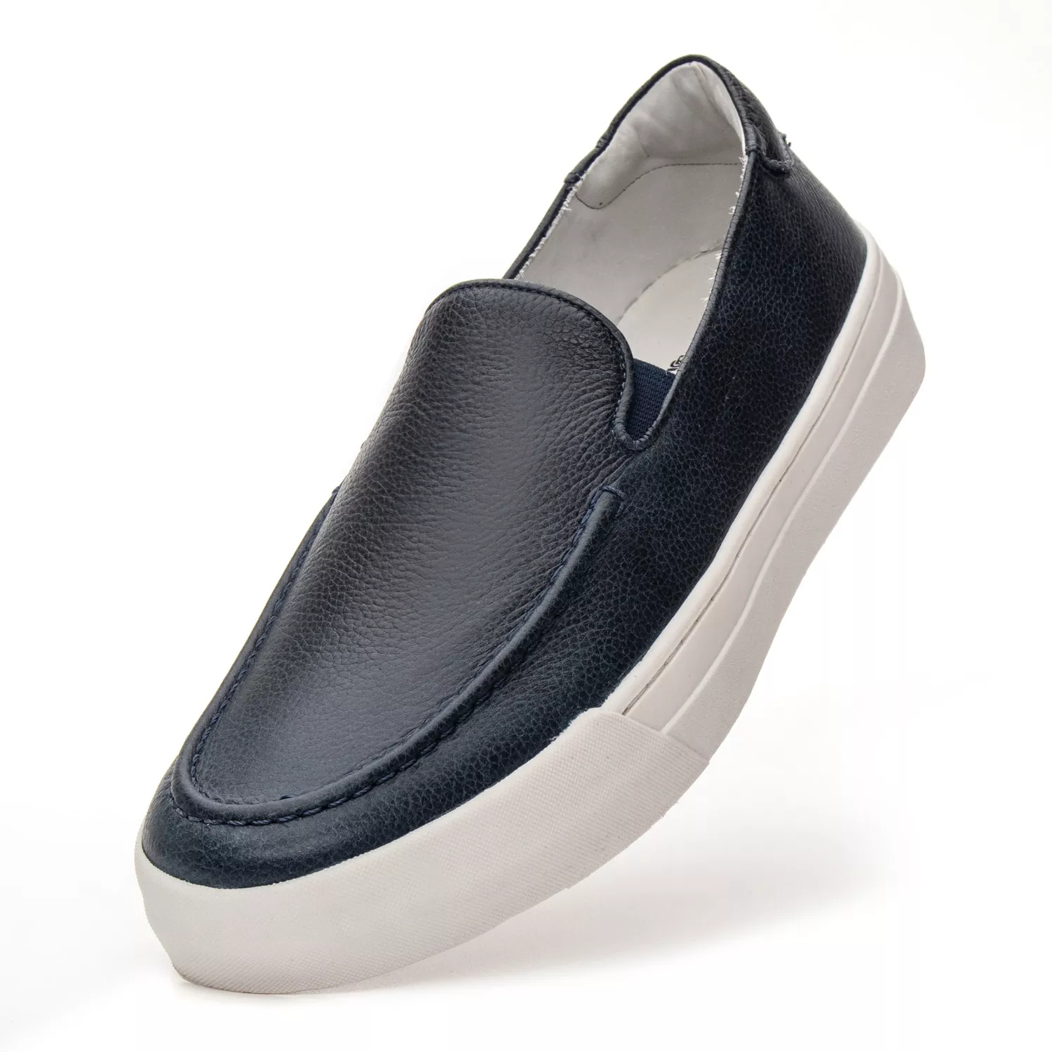 Sapatênis Masculino Slip-on de Couro Azul Marinho