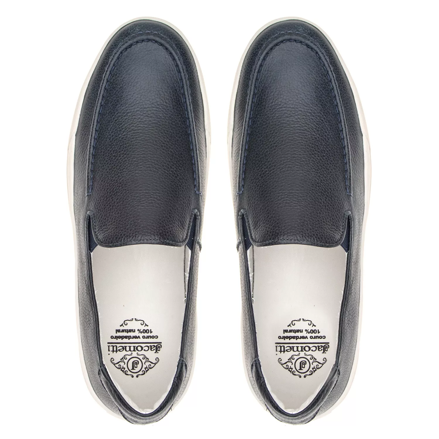 Sapatênis Masculino Slip-on de Couro Azul Marinho