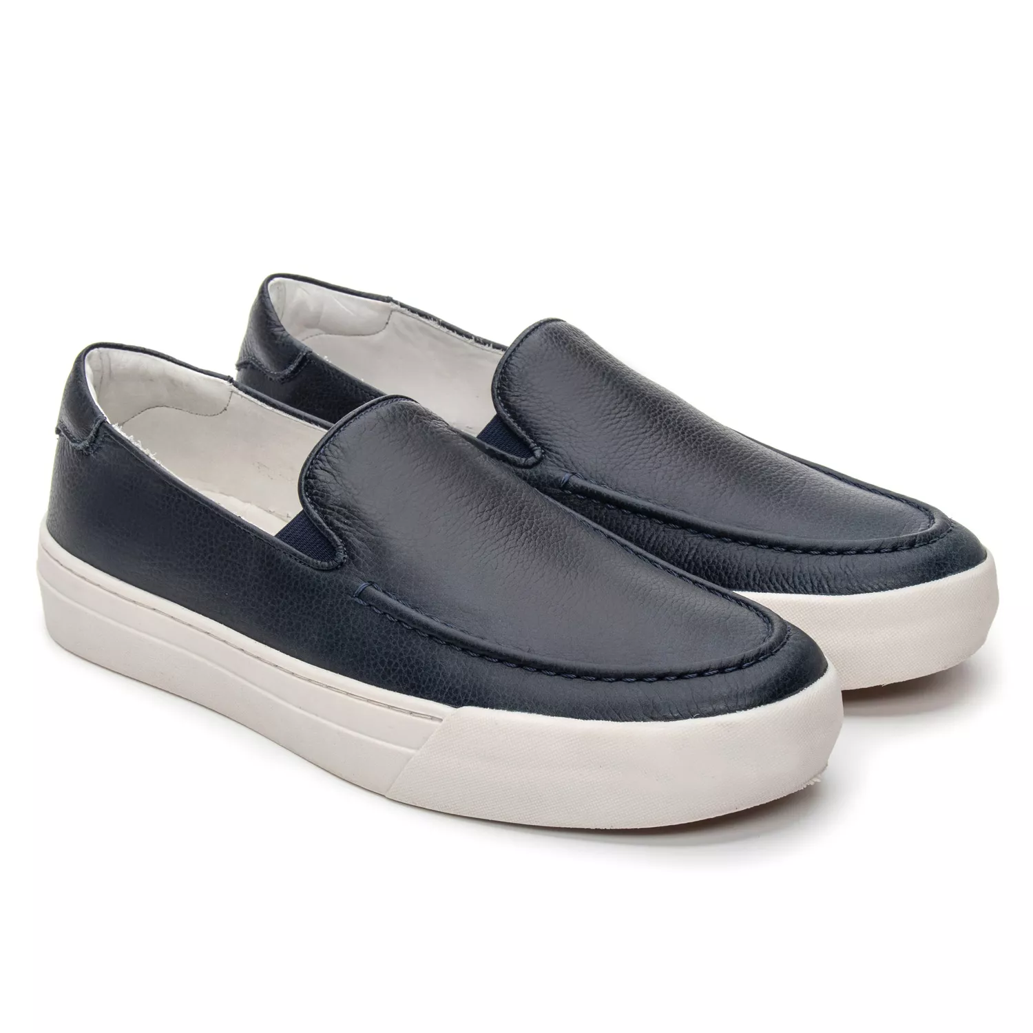 Sapatênis Masculino Slip-on de Couro Azul Marinho